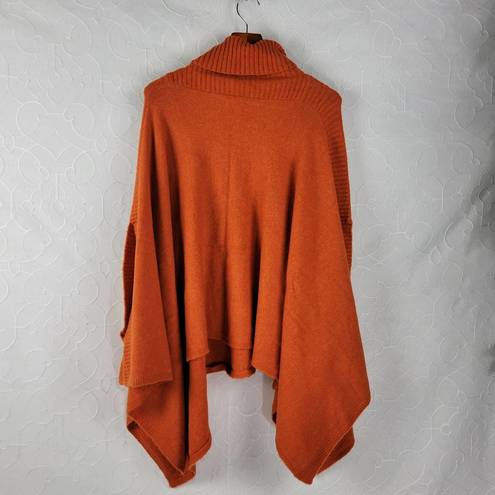 Lou & grey  Womens Poncho Sweater One Size Orange Turtleneck Wool Blend Armholes