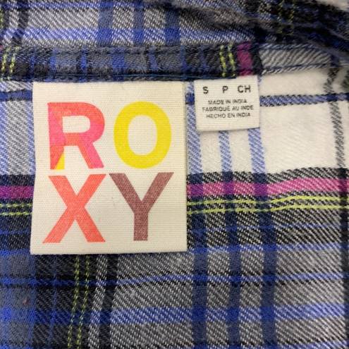 Roxy Plaid Blue Flannel Button Down Long Sleeve Shirt Size Small