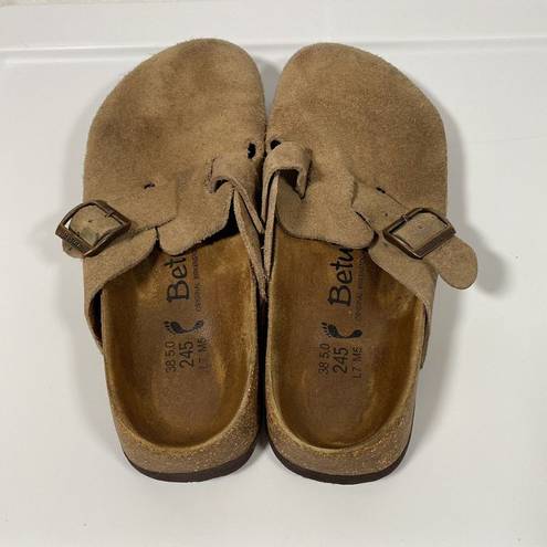 Birkenstock  Boston Suede Clogs Soft Footbed Beige Womens EU 38N US W7 -some wear