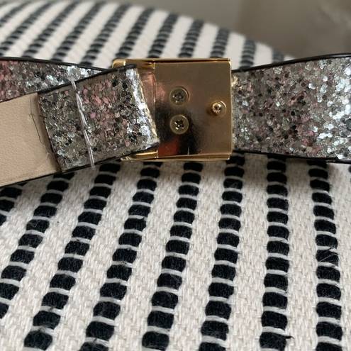 Kate Spade  Silver Glitter Leather Bow Belt XL