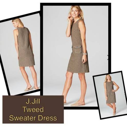 J.Jill  Tweed Sweater Midi Sleeveless Dress‎ Beige Womens Size S Pockets