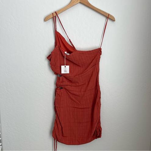 Lush Clothing NWT Lush Women’s Brick Burnt Orange One Shoulder Cutout Ruched Mini Dress Medium