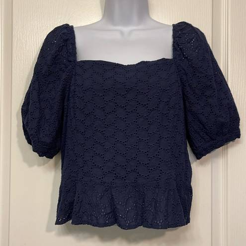 Draper James Women's  RSVP Puff-Sleeve Square Neck Peplum-Hem Top Size Large EUC