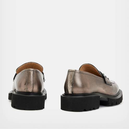 ALLSAINTS  Lola Studded Apron Toe Loafers, Pewter Size EU41 (Sold Out) New in Box