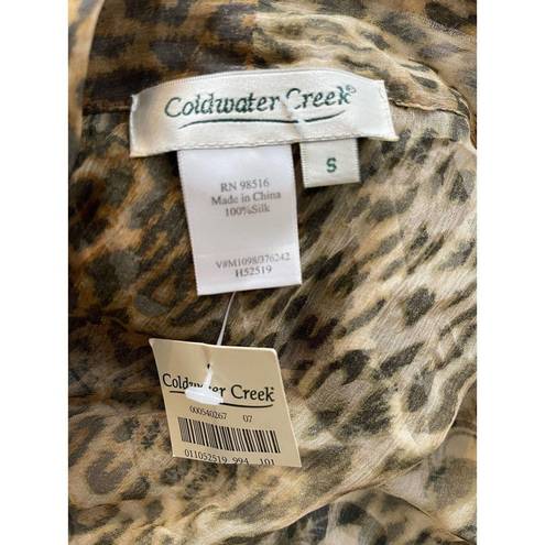 Coldwater Creek  Women’s Small Sheer Silk Leopard Tie Front Blouse Kimono Top NEW