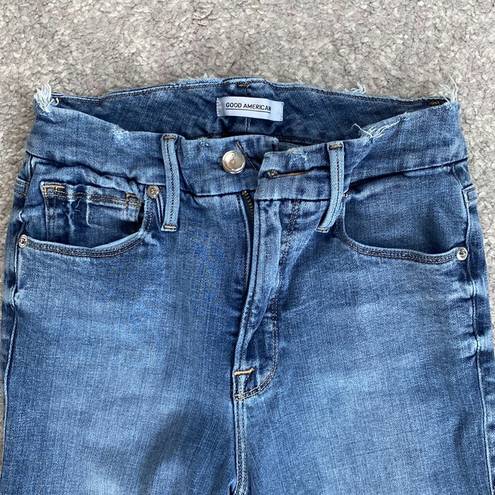 Good American  Women's Blue Good Wasit Crop Distressed Destroyed Denim Jeans 4/27