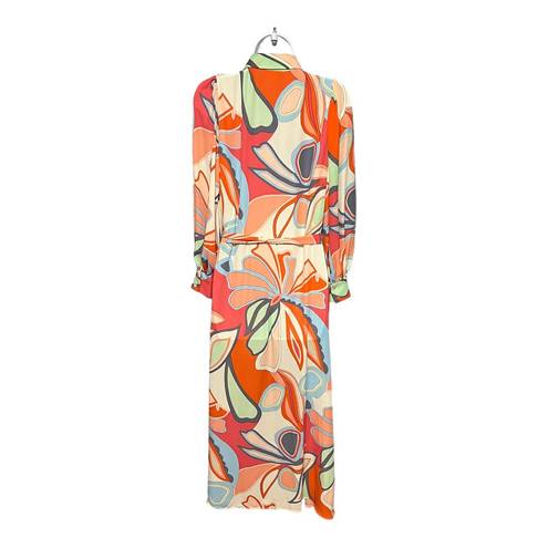 Alexis Abstract Puff Sleeve Button Front Chiffon Maxi Dress w/Waist Tie Small