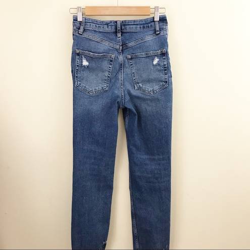 We The Free  People High Waist Slim Ripped Stretch Ankle Cropped blue jeans 27