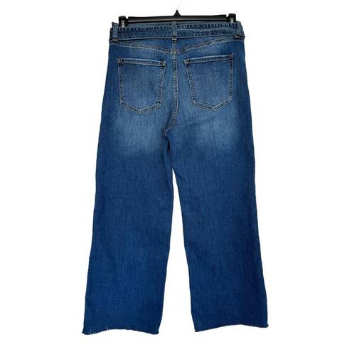 Sneak Peak  JRS SZ 11/W30 Wide Leg Jeans Belted Frayed Hems Stretch Hi-Rise Blue