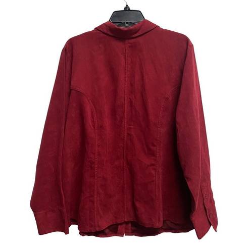 Polo AVENUE Woman’s Plus 26/28 Red Velour button down  long sleeve Top Blouse