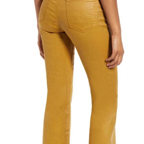 AG Adriano Goldschmied AG the quinne coated high waisted crop flare jean mustard gold size 31