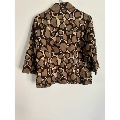 East 5th  Womens Plus 1X Linen Blend Animal Print Button Up Shirt 3/4 Sleeve