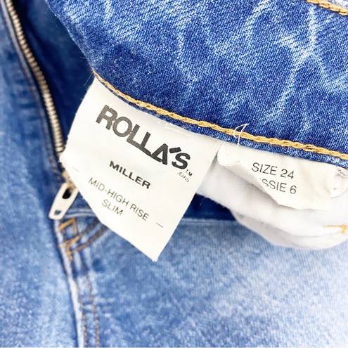 Rolla's Rolla’s Miller Mid High Rise Slim Jeans Distressed Destroyed Medium Wash