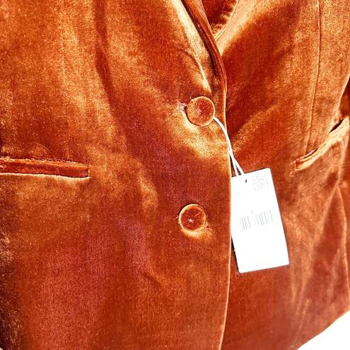 Mango  Womens Velvet Suit Blazer Button Front Lapel-Collar Welt Pockets Brown M