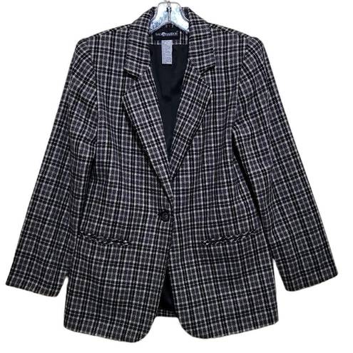 Sag Harbor  Women's  Black Cream Brown Plaid Woolblend Blazer Jacket Sz 8