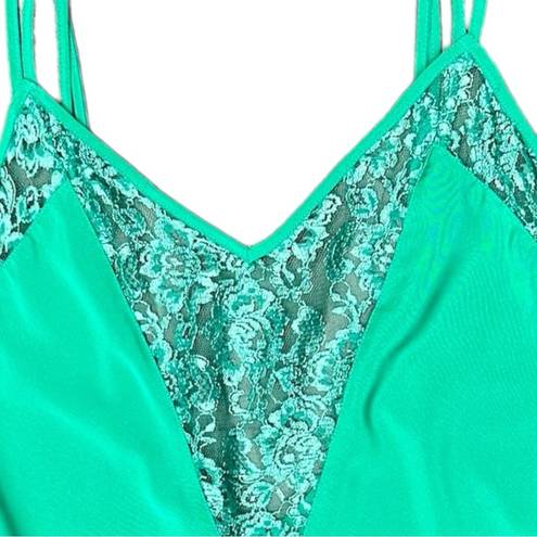 Victoria's Secret Vintage  Emerald Green Satin Slip Dress with Lace Trim