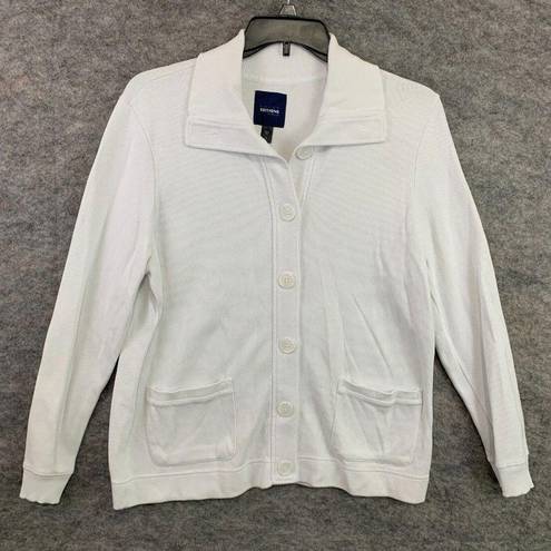 Basic Editions  Cardigan Sweater White XL Long Sleeve Button Collared Long Sleeve