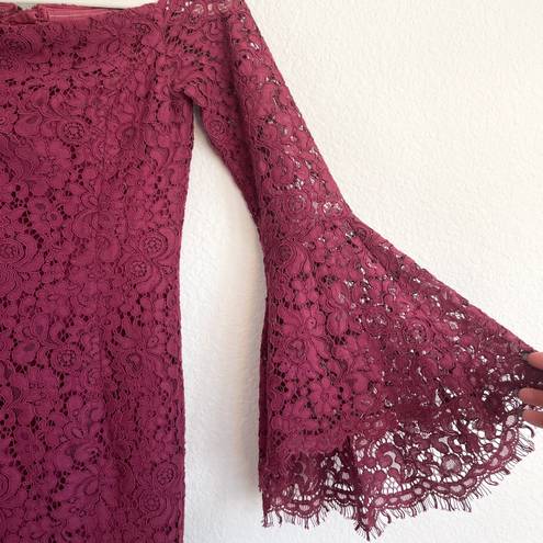 Bardot Maroon Lace Off The Shoulder Midi Dress