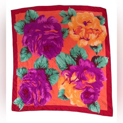 Oscar de la Renta Vintage  red silk floral print square scarf