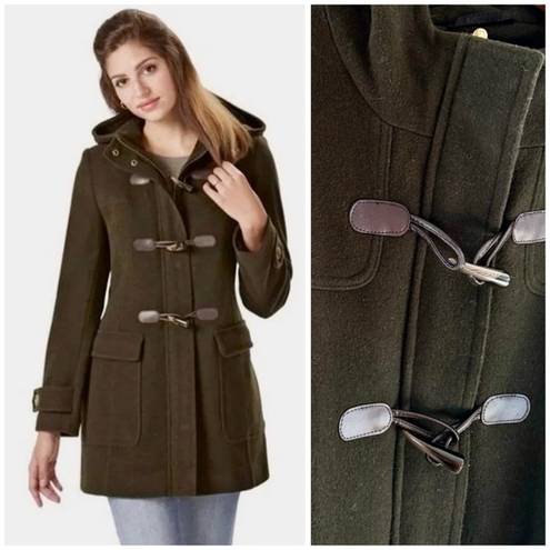 Pendleton  Merino Wool Hooded Car Coat Shacket, Olive Green & Toggle Close sz. 18