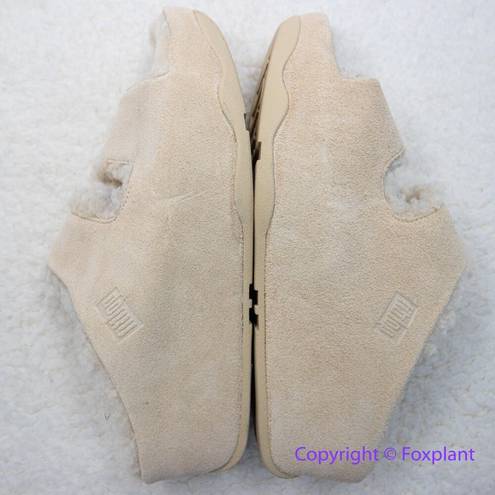 FitFlop New!  shuv Two-Bar Shearling-lined Suede Slides in rose cream, size 5