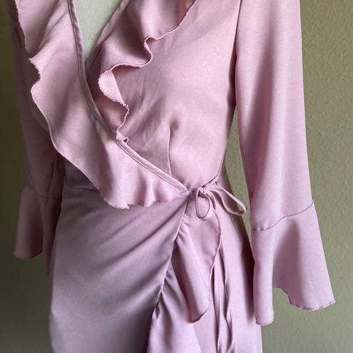 Pretty Little Thing Size 4 mauve ruffle wrap dress