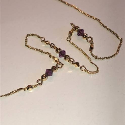 Monet Vintage Signed  Gold & Purple Amethyst Beaded Chain Necklace