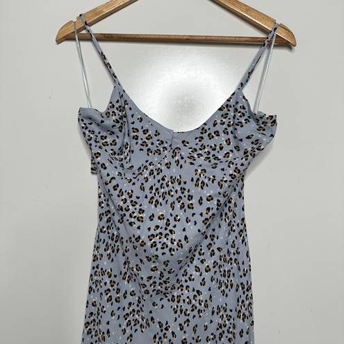 Lost + Wander NWT Blue Leopard Print Wild Thing Bias Midi Dress Size Small