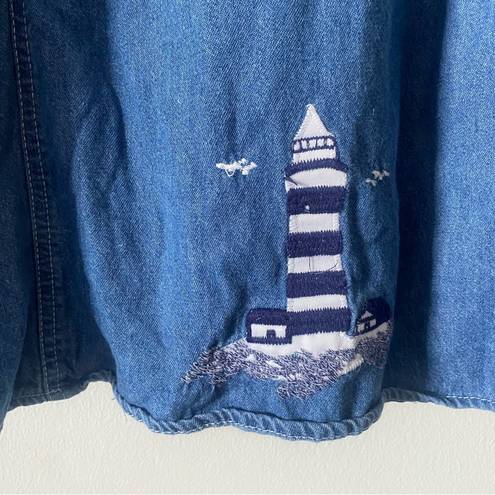 Krass&co Vintage 90s UM &  Nautical Lighthouse Embroidered Denim Mini Dress