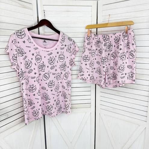 Disney  Winnie The Pooh Pajama Sleep Set Tee Shorts Pink Medium