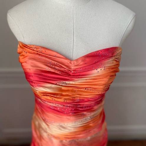 Jump Vintage Y2K  Orange Sherbert Ombre Strapless Ruched Gown Formal Dress 3 4