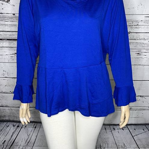 Isaac Mizrahi  Live! 2X Royal Blue Tiered Ruffle Peplum Hem Rayon Knit Top Blouse