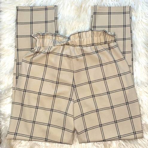 Soho Apparel  Tan And Black Plaid High Waist Pants with Waistband