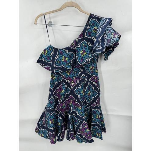 Natori Josie  Ruffle One Shoulder Women 2 Retro Y2K Paisley Colorful Mini Dress