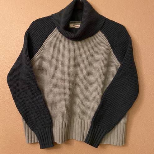 Madewell  Cropped Turtleneck Sweater Size M Teal Aqua Waffle Knit