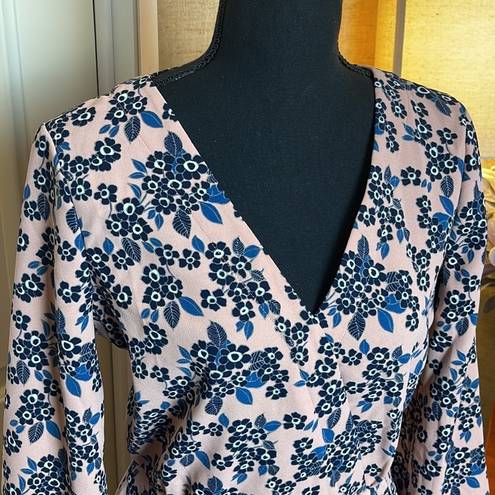 J.Crew  Size 4 Surplice Peplum Floral Top Pink Blue Spring Flowers Tailored