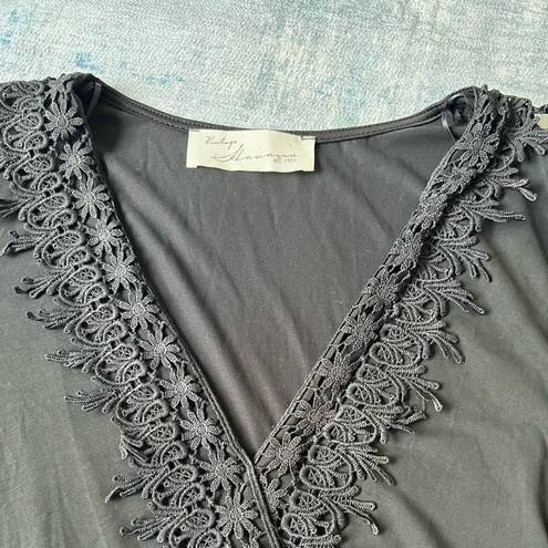 Vintage Havana  Crochet Deep V Neck Faux Wrap Long Sleeve Blouse Small