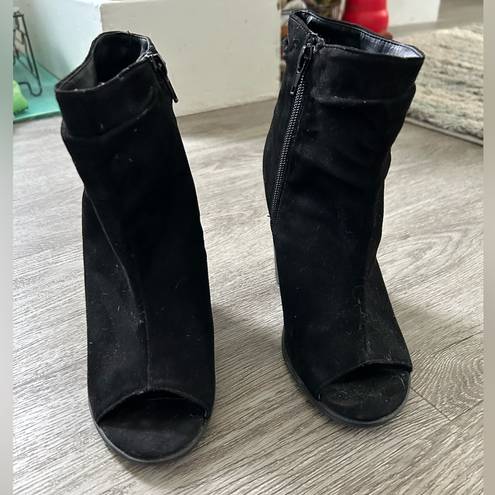 Bella Marie Open toe black suede bootie 