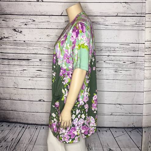 Isaac Mizrahi  Live! NWT Size 2X Floral Print Open Front Sweater Cardigan Duster