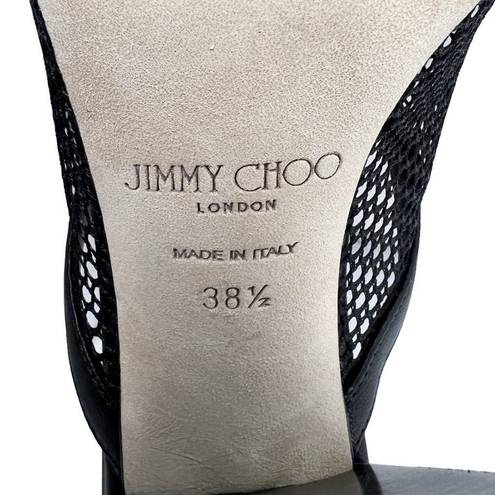 Jimmy Choo  Mules Joud 85 Black Leather Trimmed Honeycomb Mesh Block Heel Sandals