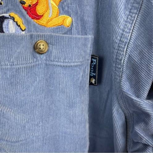 Disney  Vintage Blue Corduroy Embroidered Winnie The Pooh Button Up Shirt Sz.XL