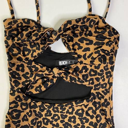 Beach Riot  Mia One Piece Swimsuit Brown Leopard Knot Ties Cutout NWOT Xsmall