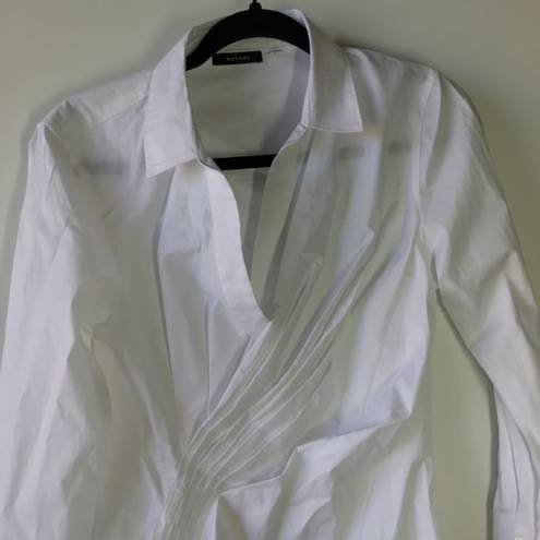 Natori cotton poplin side drape button doown Blouse White