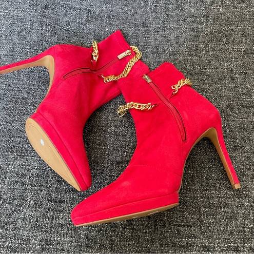 Jessica Simpson NEW  Valyn 4 Bootie Wicked Red Gold Chain Pointy Toe Women’s 9