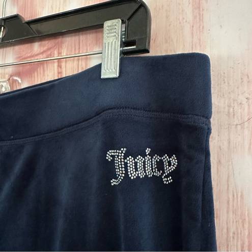 Juicy Couture  Navy Blue Rhinestone Logo Velour Track Pants