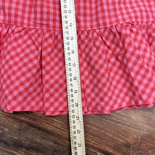 J.Crew  Red Pink Plaid Sleeveless Ruffle Hem Blouse Tie Back Tank Top Women L