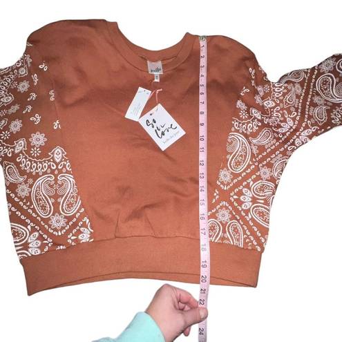 belle du jour  Women Size XS Block Print Pullover Sweatshirt Brown Paisley Boho