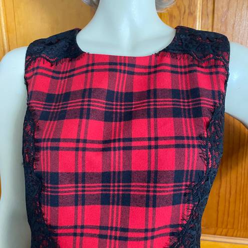 Chetta B Red Black Lumberjack Buffalo Plaid Lace Sheath Dress 2