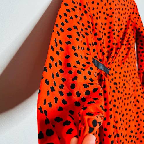 Hunter Bell  Orange Black Animal Print Lawton Polka Dot Ruched Dress Size 0