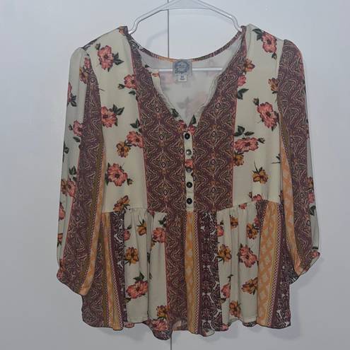 Blue Rain Francesca’s  Peplum Top Peasant Blouse Boho Women’s M Medium